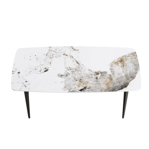 English Elm 70.87"Modern Stylish Artificial Stone Dining Table With Curved Black Metal Legs For 6-8 People W1535S00111