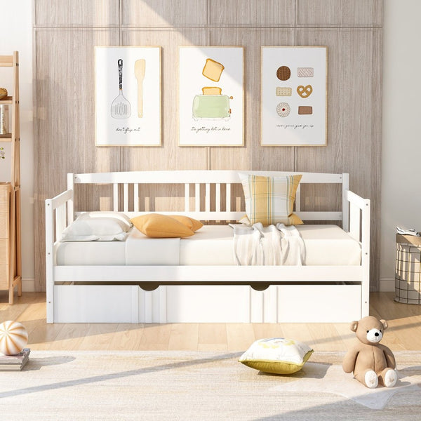 English Elm Twin Pine Wood Daybed with Roll-out Trundle Sleeper for Guest or Kids Room WF295030AAK