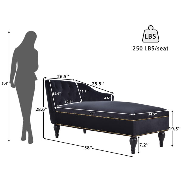English Elm [new+video] Velvet Tufted Chaise Lounge Chair Nailhead Trim Solid Wood Legs Living Room WF297646AAB