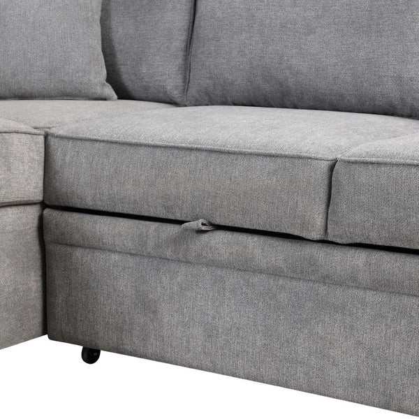 English Elm 84.75" Linen Sectional Sleeper Sofa with Storage Ottoman for Apartment Living SG000550AAE