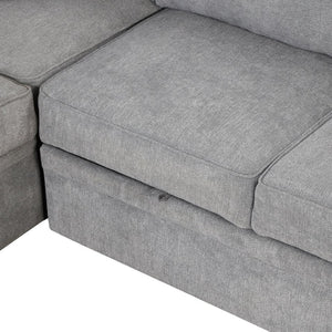 English Elm 84.75" Linen Sectional Sleeper Sofa with Storage Ottoman for Apartment Living SG000550AAE