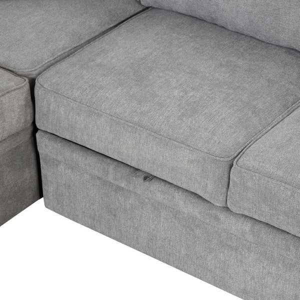English Elm 84.75" Linen Sectional Sleeper Sofa with Storage Ottoman for Apartment Living SG000550AAE