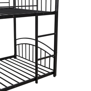 English Elm Twin Over Kids House Bunk Bed with Slide Powder Coated Metal Frame Black MF313919AAB
