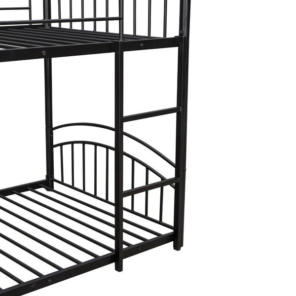 English Elm Twin Over Kids House Bunk Bed with Slide Powder Coated Metal Frame Black MF313919AAB