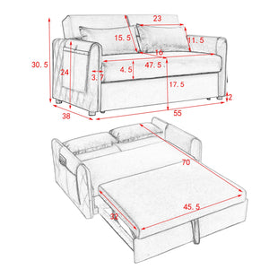English Elm 55" Modern Convertible Sofa Bed Velvet Loveseat with Pull-Out Frame, 3-Position Recline, Storage Pockets, Plush Pillows Green W119363993