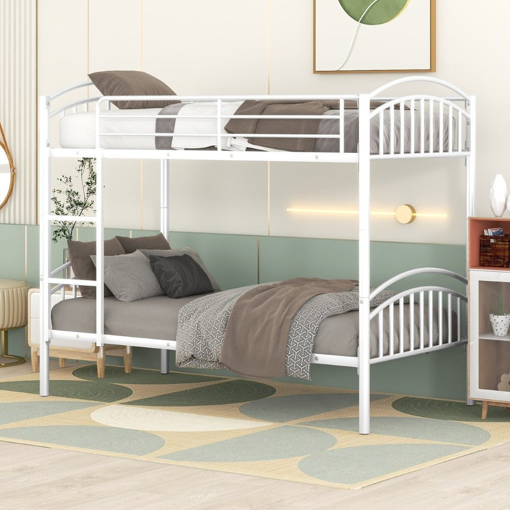 English Elm Twin Over Steel Bunk Bed Convertible White Kids Guest Room Sleeper MF290257AAK