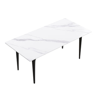 English Elm 70.87" Modern Artificial Stone Dining Table With Black Metal Legs – Seats 6-8, Perfect For Any Space W1535S00120