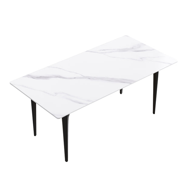 English Elm 70.87" Modern Artificial Stone Dining Table With Black Metal Legs – Seats 6-8, Perfect For Any Space W1535S00120