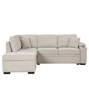 English Elm 84.75" Linen Sectional Sleeper Sofa with Storage Ottoman for Apartment Living SG000550AAA