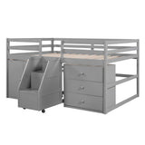 Full Size Loft Bed with Cabinets and Drawers, Grey