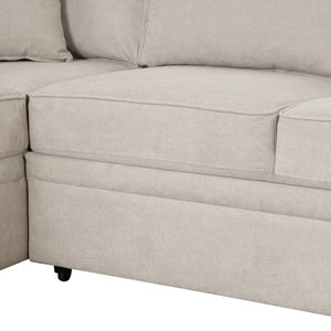 English Elm 84.75" Linen Sectional Sleeper Sofa with Storage Ottoman for Apartment Living SG000550AAA