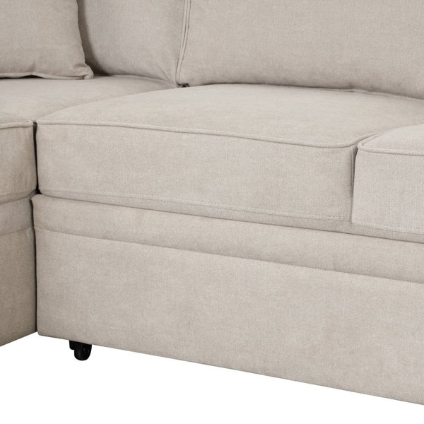 English Elm 84.75" Linen Sectional Sleeper Sofa with Storage Ottoman for Apartment Living SG000550AAA