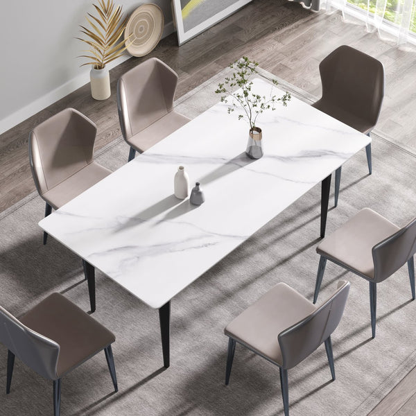 English Elm 70.87" Modern Artificial Stone Dining Table With Black Metal Legs – Seats 6-8, Perfect For Any Space W1535S00120