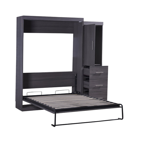 English Elm Full Murphy Bed with Wardrobe and Drawers, Gray Space-Saving Foldable Storage Bed for Guests, Multi-Functional Cabinet Wall Unit GX002001AAE