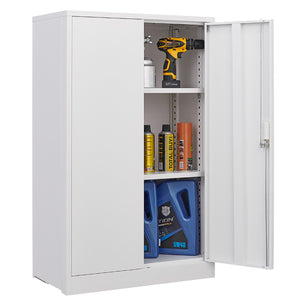 English Elm White Powder-coated Metal Locker Cabinet with Locking Doors and Adjustable Shelving W124757865