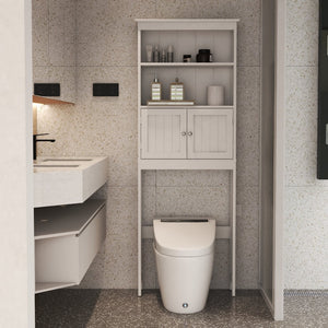 English Elm Over Toilet Freestanding Mdf Cabinet Two Tier Bathroom Spacesaver Organizer in White W112049945