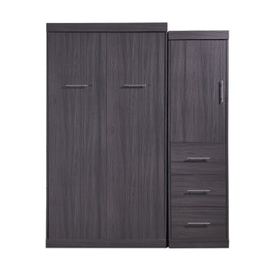 English Elm Twin Murphy Bed with Wardrobe & Drawers, Gray Folding Space-Saving Cabinet Bed, Durable MDF/Metal Storage GX002002AAE