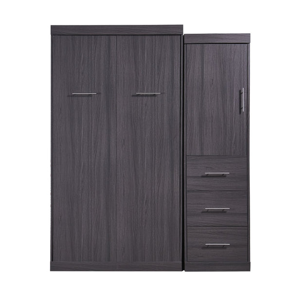 English Elm Twin Murphy Bed with Wardrobe & Drawers, Gray Folding Space-Saving Cabinet Bed, Durable MDF/Metal Storage GX002002AAE