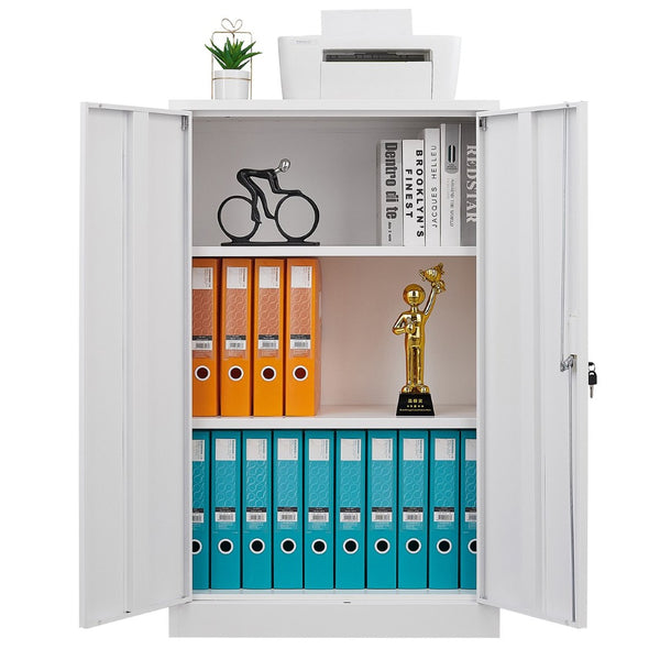 English Elm White Powder-coated Metal Locker Cabinet with Locking Doors and Adjustable Shelving W124757865