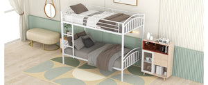 English Elm Twin Over Steel Bunk Bed Convertible White Kids Guest Room Sleeper MF290257AAK