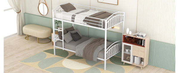 English Elm Twin Over Steel Bunk Bed Convertible White Kids Guest Room Sleeper MF290257AAK