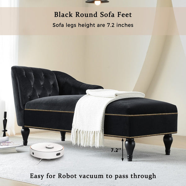 English Elm [new+video] Velvet Tufted Chaise Lounge Chair Nailhead Trim Solid Wood Legs Living Room WF297646AAB