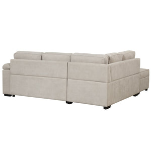 English Elm 84.75" Linen Sectional Sleeper Sofa with Storage Ottoman for Apartment Living SG000550AAA