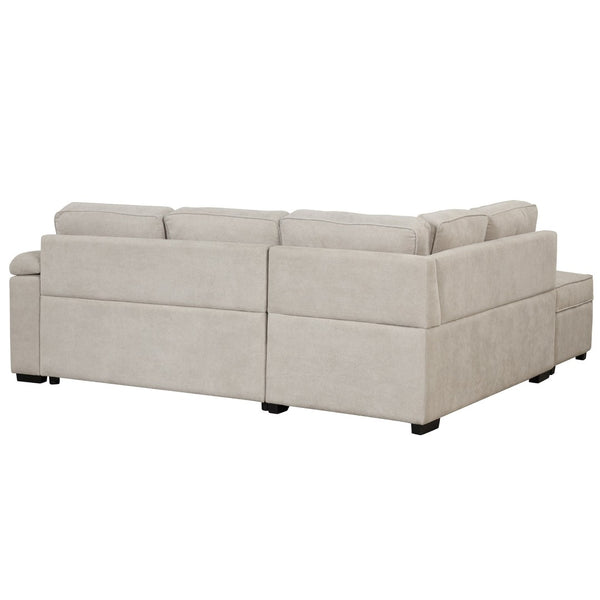 English Elm 84.75" Linen Sectional Sleeper Sofa with Storage Ottoman for Apartment Living SG000550AAA