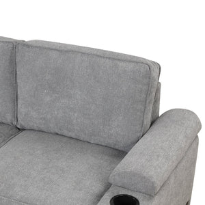 English Elm 84.75" Linen Sectional Sleeper Sofa with Storage Ottoman for Apartment Living SG000550AAE