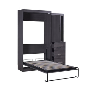 English Elm Twin Murphy Bed with Wardrobe & Drawers, Gray Folding Space-Saving Cabinet Bed, Durable MDF/Metal Storage GX002002AAE