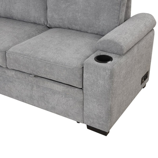 English Elm 84.75" Linen Sectional Sleeper Sofa with Storage Ottoman for Apartment Living SG000550AAE