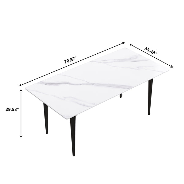 English Elm 70.87" Modern Artificial Stone Dining Table With Black Metal Legs – Seats 6-8, Perfect For Any Space W1535S00120