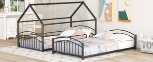English Elm Twin Over Kids House Bunk Bed with Slide Powder Coated Metal Frame Black MF313919AAB