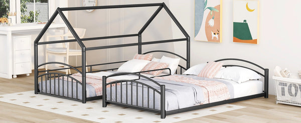 English Elm Twin Over Kids House Bunk Bed with Slide Powder Coated Metal Frame Black MF313919AAB