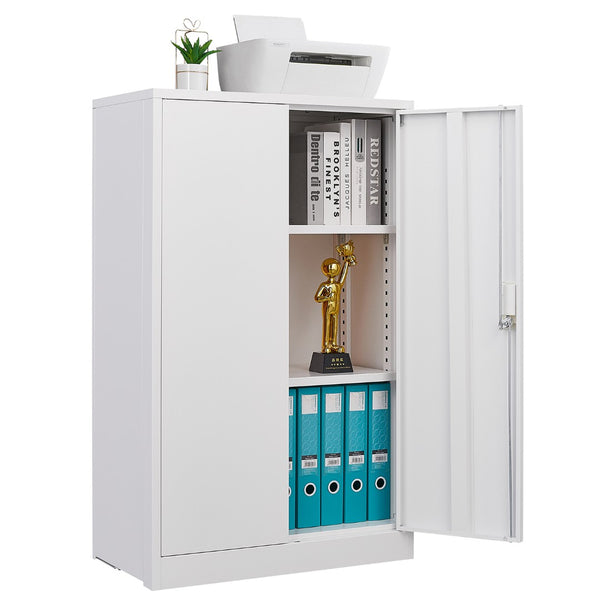 English Elm White Powder-coated Metal Locker Cabinet with Locking Doors and Adjustable Shelving W124757865