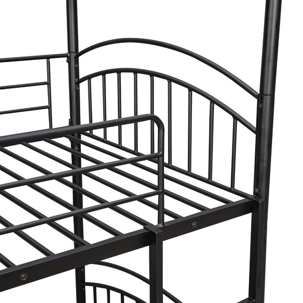 English Elm Twin Over Kids House Bunk Bed with Slide Powder Coated Metal Frame Black MF313919AAB