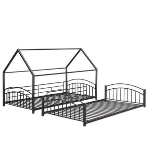 English Elm Twin Over Kids House Bunk Bed with Slide Powder Coated Metal Frame Black MF313919AAB