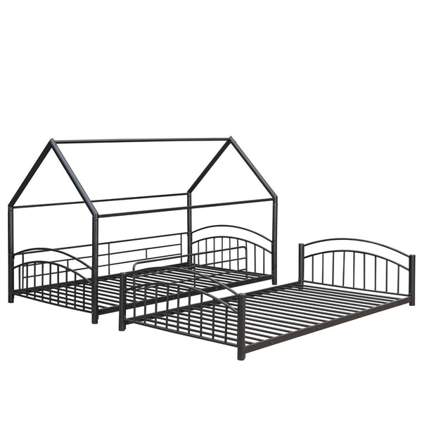 English Elm Twin Over Kids House Bunk Bed with Slide Powder Coated Metal Frame Black MF313919AAB