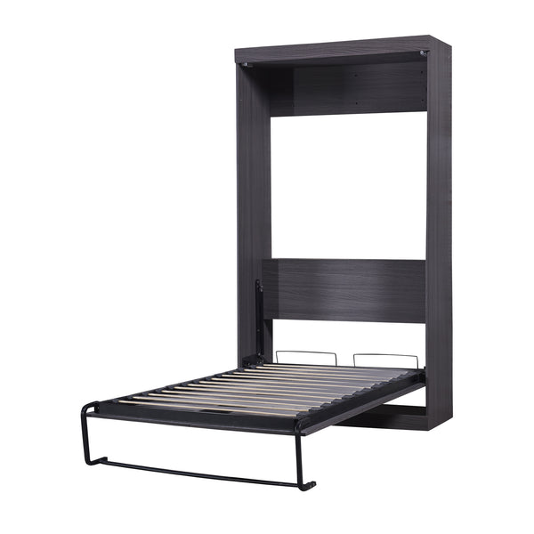 English Elm Twin Murphy Bed with Wardrobe & Drawers, Gray Folding Space-Saving Cabinet Bed, Durable MDF/Metal Storage GX002002AAE