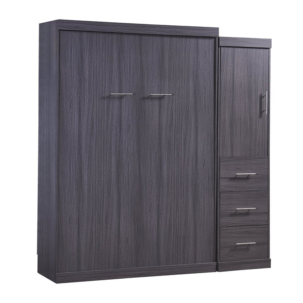 English Elm Full Murphy Bed with Wardrobe and Drawers, Gray Space-Saving Foldable Storage Bed for Guests, Multi-Functional Cabinet Wall Unit GX002001AAE