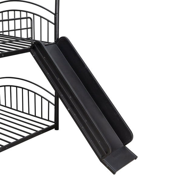 English Elm Twin Over Kids House Bunk Bed with Slide Powder Coated Metal Frame Black MF313919AAB