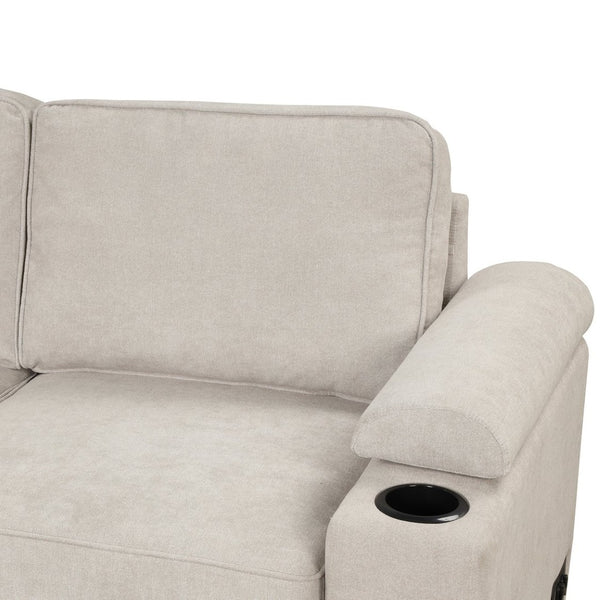 English Elm 84.75" Linen Sectional Sleeper Sofa with Storage Ottoman for Apartment Living SG000550AAA
