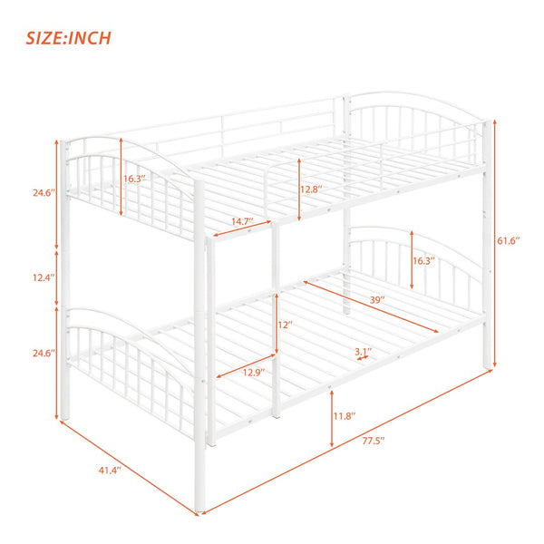 English Elm Twin Over Steel Bunk Bed Convertible White Kids Guest Room Sleeper MF290257AAK