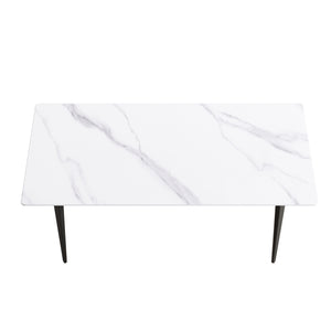 English Elm 70.87" Modern Artificial Stone Dining Table With Black Metal Legs – Seats 6-8, Perfect For Any Space W1535S00120