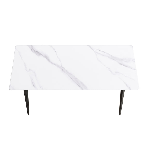 English Elm 70.87" Modern Artificial Stone Dining Table With Black Metal Legs – Seats 6-8, Perfect For Any Space W1535S00120