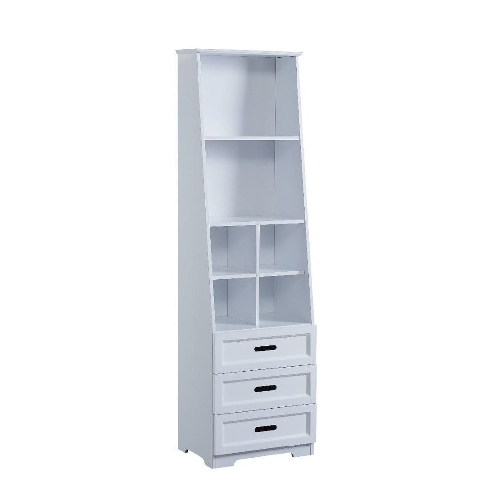 English Elm Kids White Mdf Bookcase with Hand Carved Detail Open Shelves and Drawers for Playroom B05367943