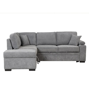 English Elm 84.75" Linen Sectional Sleeper Sofa with Storage Ottoman for Apartment Living SG000550AAE