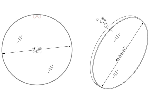 English Elm 32 32x32 Inch Bathroom Mirror Black Aluminum Frame - 4mm HD Copper-Free Glass, Sturdy AL Alloy Frame, Safe for Kids and Pets W99967979
