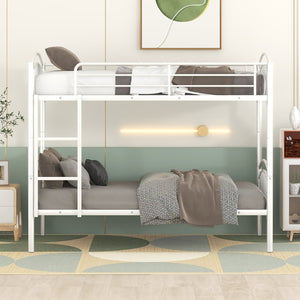English Elm Twin Over Steel Bunk Bed Convertible White Kids Guest Room Sleeper MF290257AAK