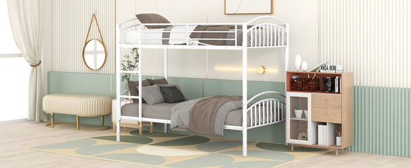 English Elm Twin Over Steel Bunk Bed Convertible White Kids Guest Room Sleeper MF290257AAK